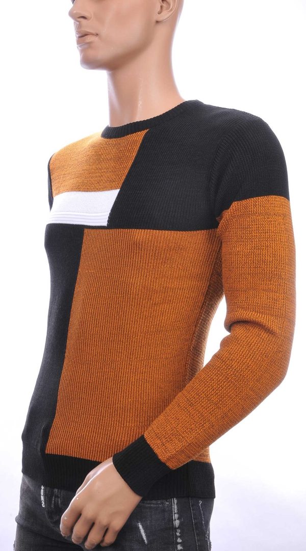 CI-BORG trendy ronde hals dunne heren trui Zwart - Bruin