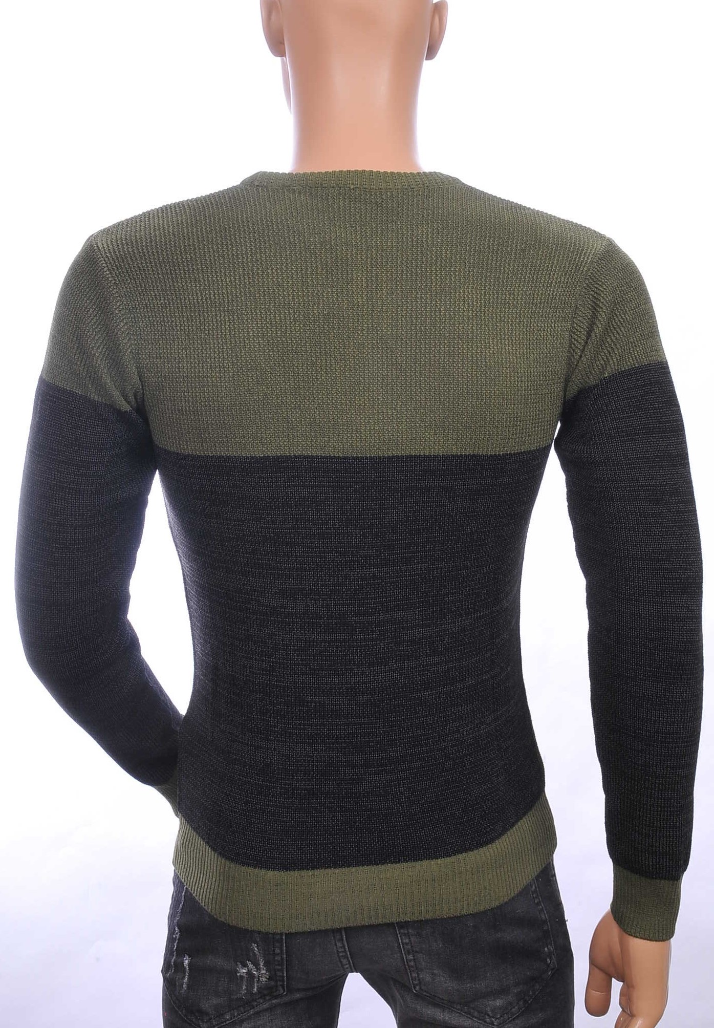 CI-BORG trendy ronde hals dunne heren trui Zwart - Khaki