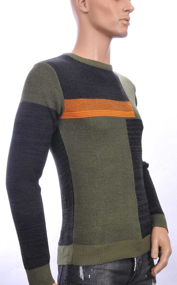 CI-BORG trendy ronde hals dunne heren trui Zwart - Khaki