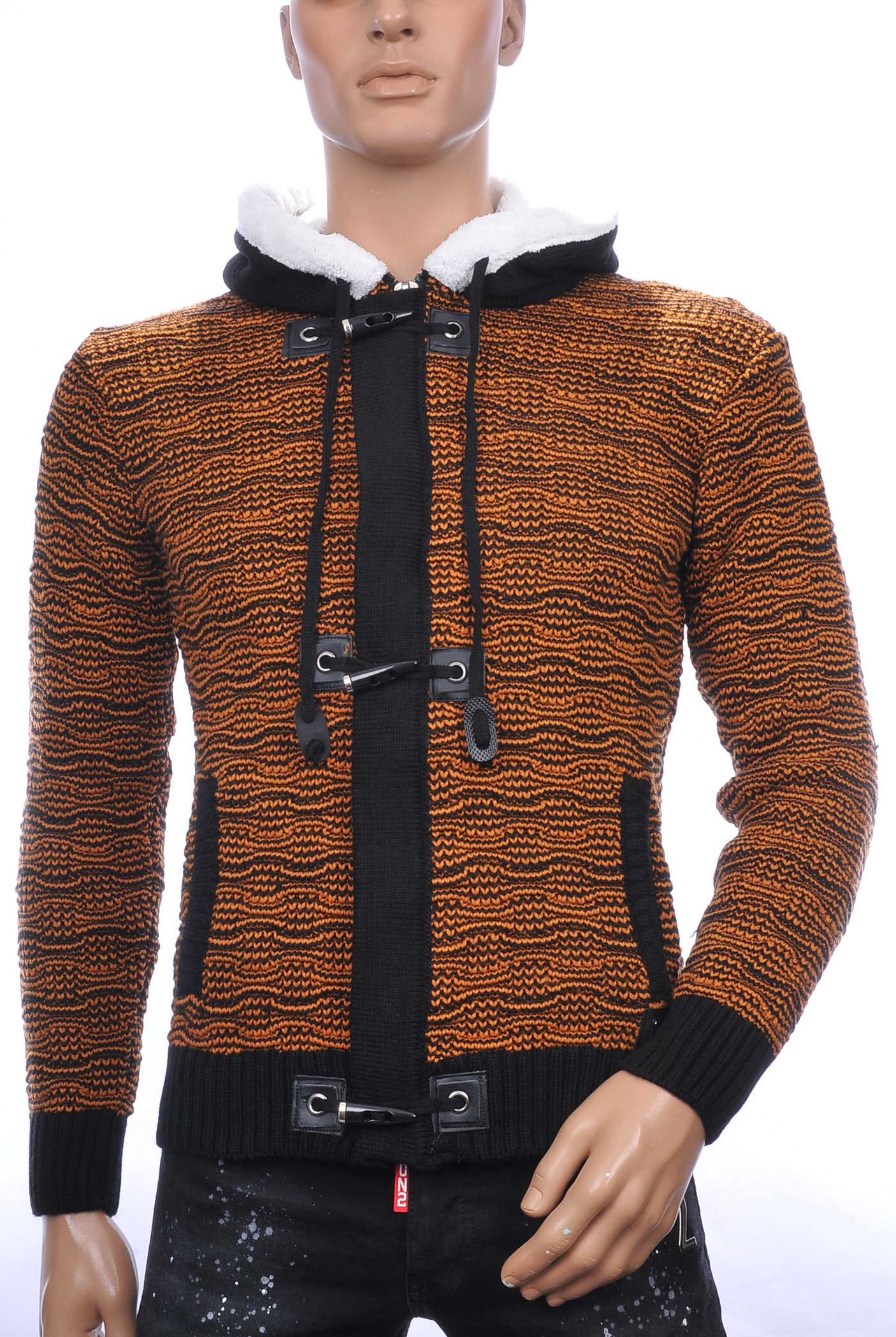 CLUB-JU Wolff Blitz Moncler DIOR Philipp Plein PRADA Louis Vuitton GUCCI VERSACE KENZO Dsquared2 Levi's CHASIN G-STAR DOLCE & GABBANA DIESEL PME LEGEND WAM DENIM LACOSTE trendy grof gebreide heren vest met capuchon Bruin