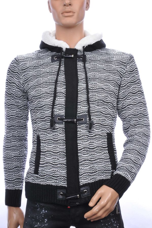 CLUB-JU Wolff Blitz Moncler DIOR Philipp Plein PRADA Louis Vuitton GUCCI VERSACE KENZO Dsquared2 Levi's CHASIN G-STAR DOLCE & GABBANA DIESEL PME LEGEND WAM DENIM LACOSTE trendy grof gebreide heren vest met capuchon Wit