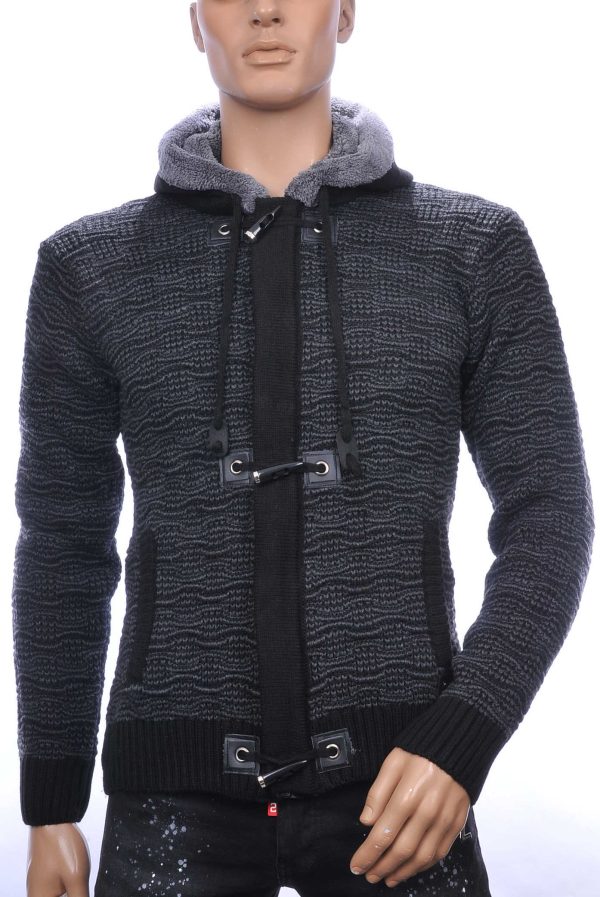 CLUB-JU Wolff Blitz Moncler DIOR Philipp Plein PRADA Louis Vuitton GUCCI VERSACE KENZO Dsquared2 Levi's CHASIN G-STAR DOLCE & GABBANA DIESEL PME LEGEND WAM DENIM LACOSTE trendy grof gebreide heren vest met capuchon Zwart