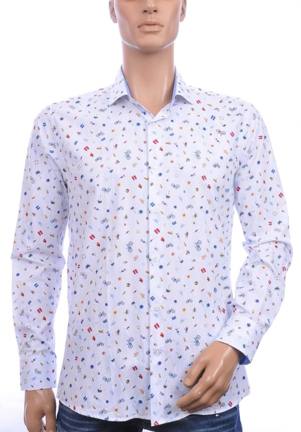 Corrino Italiaans getailleerd slim fit allover vakantie attributen dessin heren overhemd Wit
