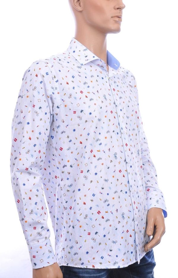 Corrino Italiaans getailleerd slim fit allover vakantie attributen dessin heren overhemd Wit