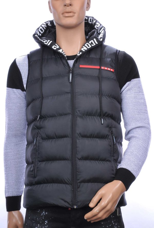 ICON2 trendy heren Bodywarmers met permanent capuchon Zwart