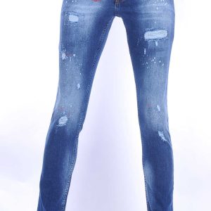 ICON2 Wolff Blitz Moncler DIOR Philipp Plein PRADA Louis Vuitton GUCCI VERSACE KENZO Dsquared2 Levi's CHASIN G-STAR DOLCE & GABBANA DIESEL PME LEGEND WAM DENIM LACOSTE hippie gescheurde slim fit heren jeans met verfvlekjes Blauw