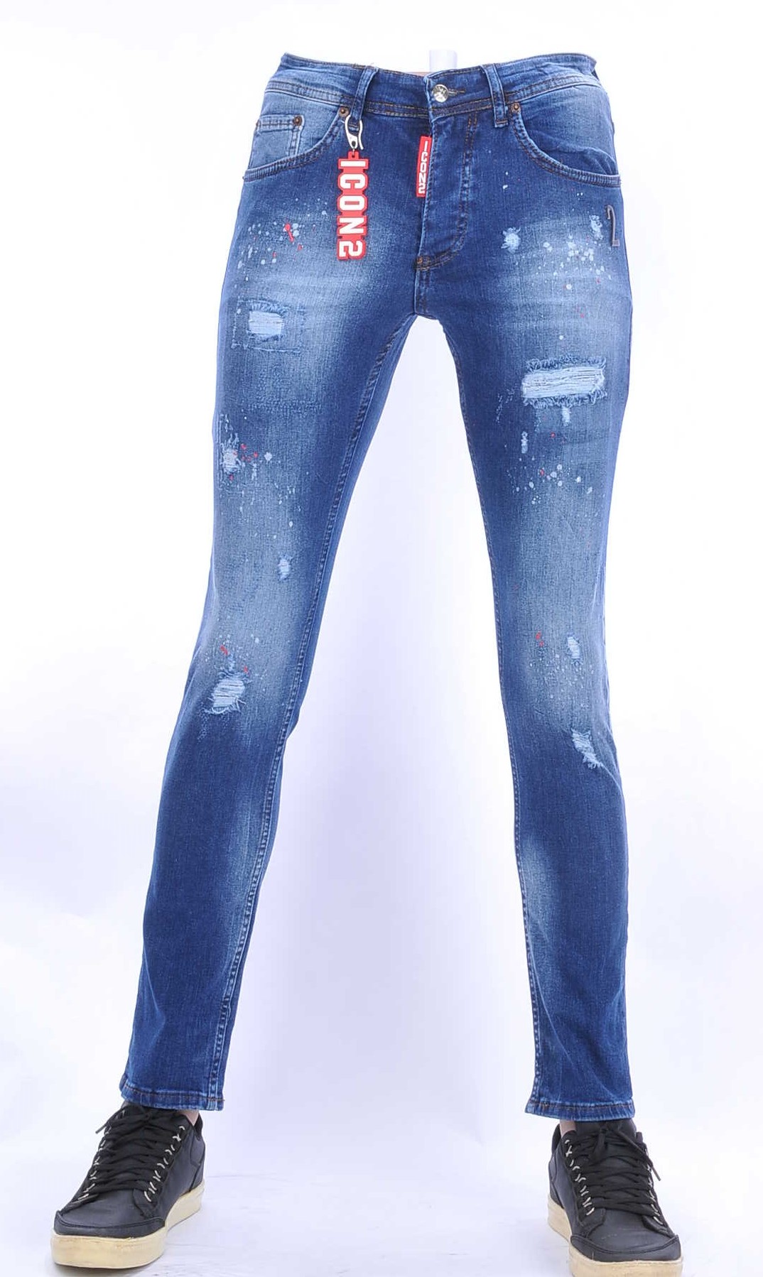 ICON2 Wolff Blitz Moncler DIOR Philipp Plein PRADA Louis Vuitton GUCCI VERSACE KENZO Dsquared2 Levi's CHASIN G-STAR DOLCE & GABBANA DIESEL PME LEGEND WAM DENIM LACOSTE hippie gescheurde slim fit heren jeans met verfvlekjes Blauw