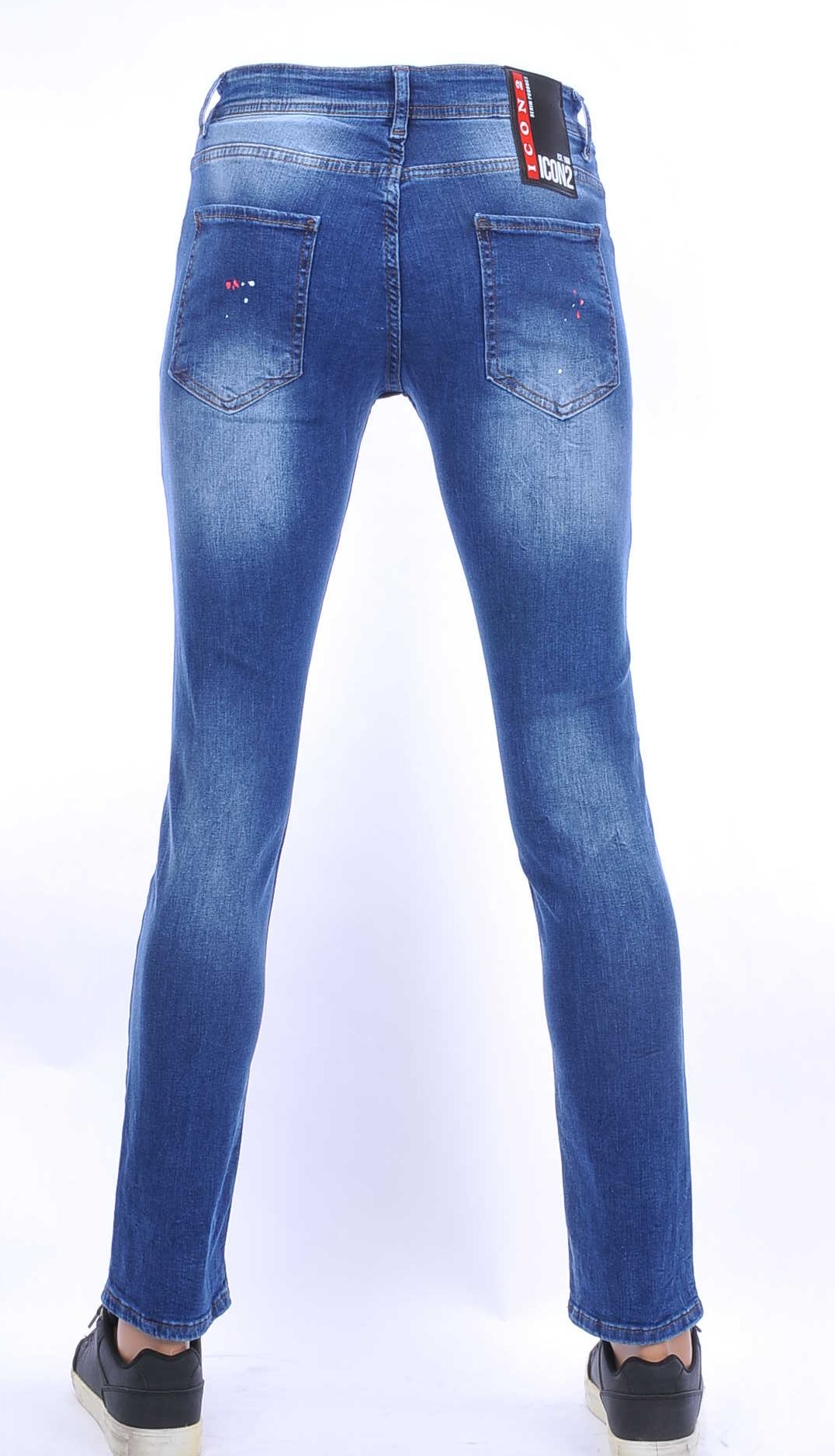 ICON2 Wolff Blitz Moncler DIOR Philipp Plein PRADA Louis Vuitton GUCCI VERSACE KENZO Dsquared2 Levi's CHASIN G-STAR DOLCE & GABBANA DIESEL PME LEGEND WAM DENIM LACOSTE hippie gescheurde slim fit heren jeans met verfvlekjes Blauw