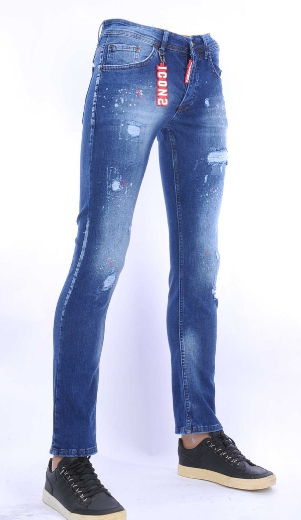 ICON2 Wolff Blitz Moncler DIOR Philipp Plein PRADA Louis Vuitton GUCCI VERSACE KENZO Dsquared2 Levi's CHASIN G-STAR DOLCE & GABBANA DIESEL PME LEGEND WAM DENIM LACOSTE hippie gescheurde slim fit heren jeans met verfvlekjes Blauw