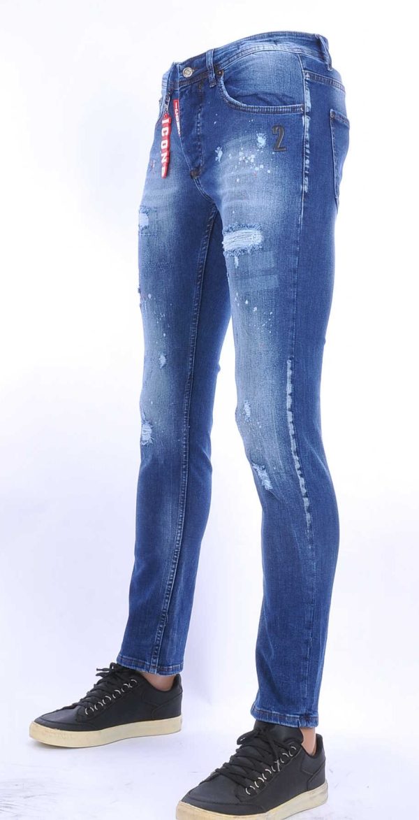 ICON2 Wolff Blitz Moncler DIOR Philipp Plein PRADA Louis Vuitton GUCCI VERSACE KENZO Dsquared2 Levi's CHASIN G-STAR DOLCE & GABBANA DIESEL PME LEGEND WAM DENIM LACOSTE hippie gescheurde slim fit heren jeans met verfvlekjes Blauw