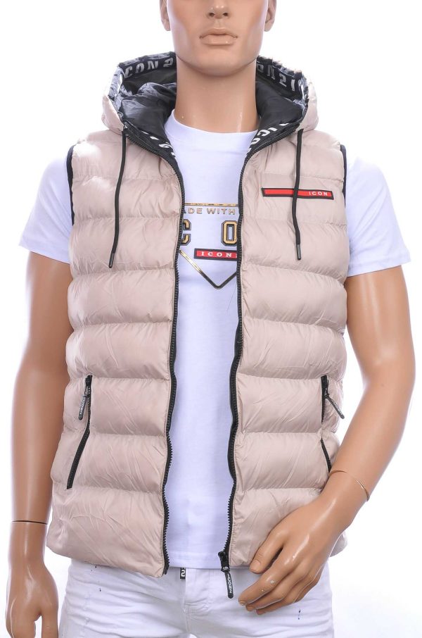 ICON2 trendy heren Bodywarmers met permanent capuchon Beige