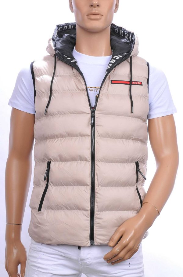 ICON2 trendy heren Bodywarmers met permanent capuchon Beige