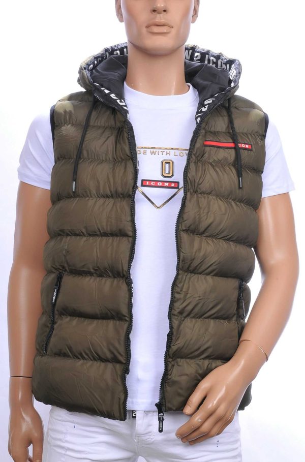 ICON2 trendy heren Bodywarmers met permanent capuchon Khaki