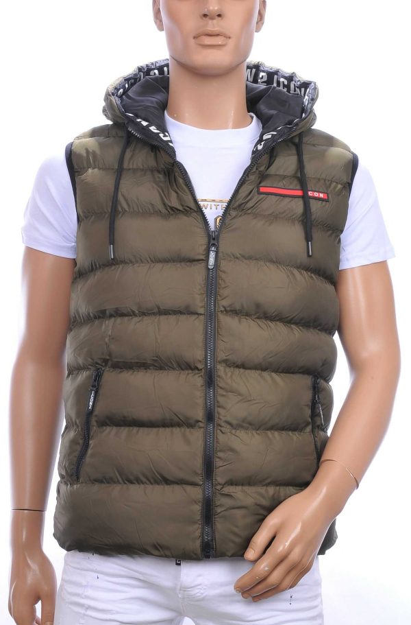 ICON2 trendy heren Bodywarmers met permanent capuchon Khaki