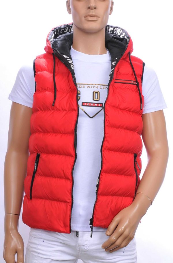 ICON2 trendy heren Bodywarmers met permanent capuchon Rood