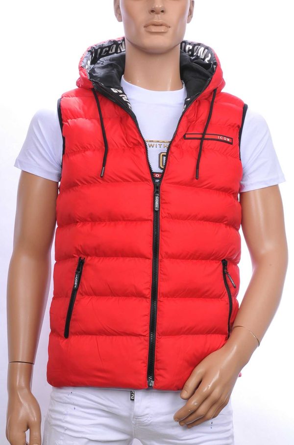 ICON2 trendy heren Bodywarmers met permanent capuchon Rood