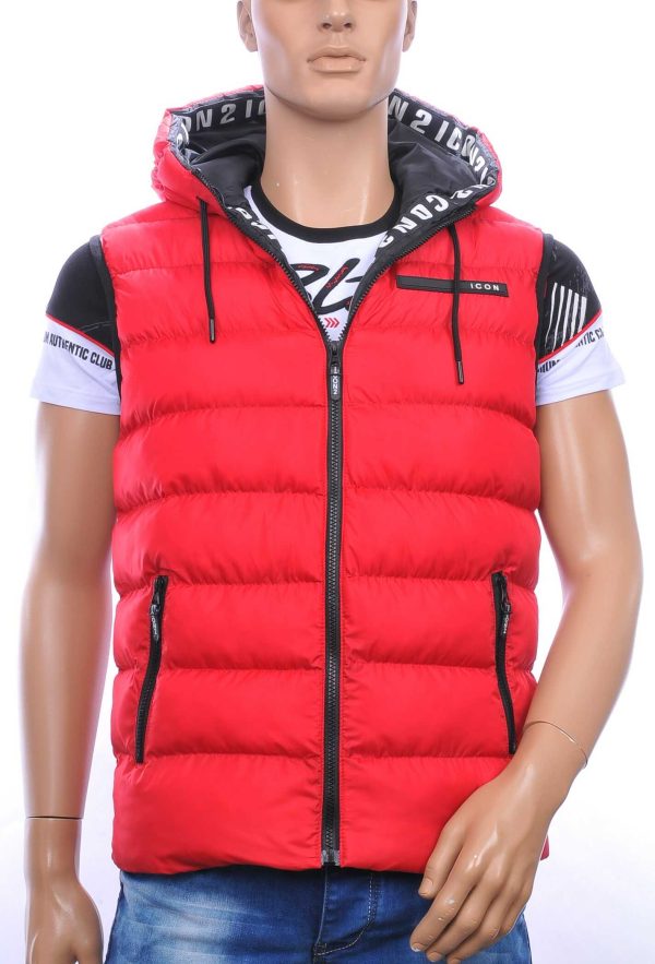 ICON2 trendy heren Bodywarmers met permanent capuchon Rood