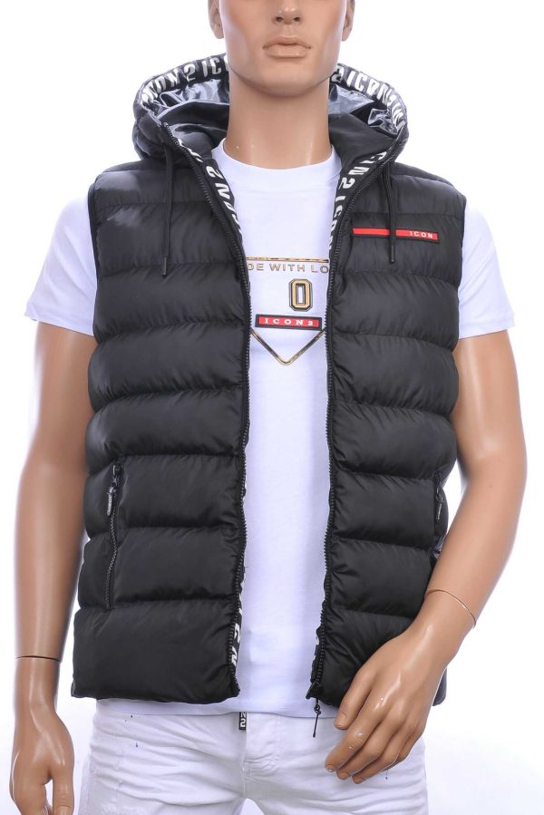 ICON2 trendy heren Bodywarmers met permanent capuchon Zwart