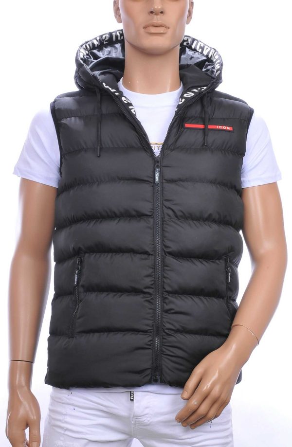 ICON2 trendy heren Bodywarmers met permanent capuchon Zwart