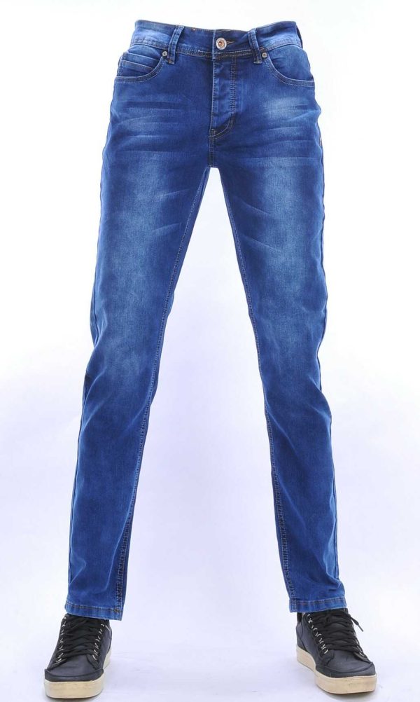 JAYLVIS regular fit stretch heren jeans met contrast kleur stiksels Blauw