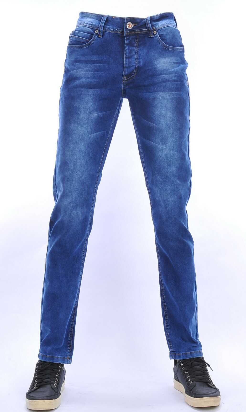 JAYLVIS regular fit stretch heren jeans met contrast kleur stiksels Blauw