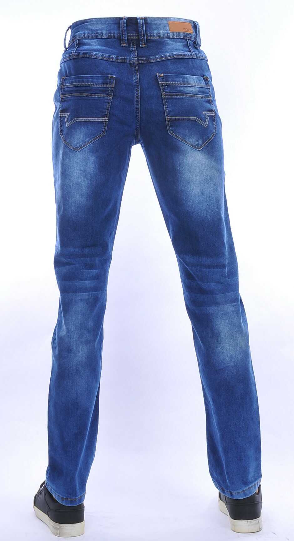 JAYLVIS regular fit stretch heren jeans met contrast kleur stiksels Blauw