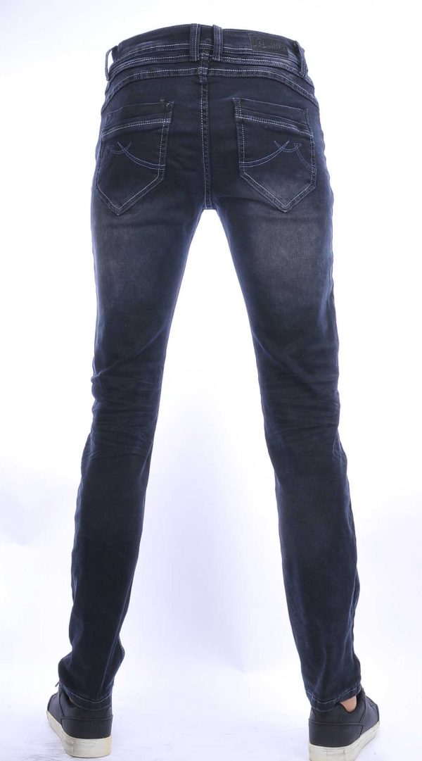 JAYLVIS Wolff Blitz Moncler DIOR Philipp Plein PRADA Louis Vuitton GUCCI VERSACE KENZO Dsquared2 Levi's CHASIN G-STAR DOLCE & GABBANA DIESEL PME LEGEND WAM DENIM LACOSTE slim fit stretch heren jeans met contrast kleur stiksels Zwart