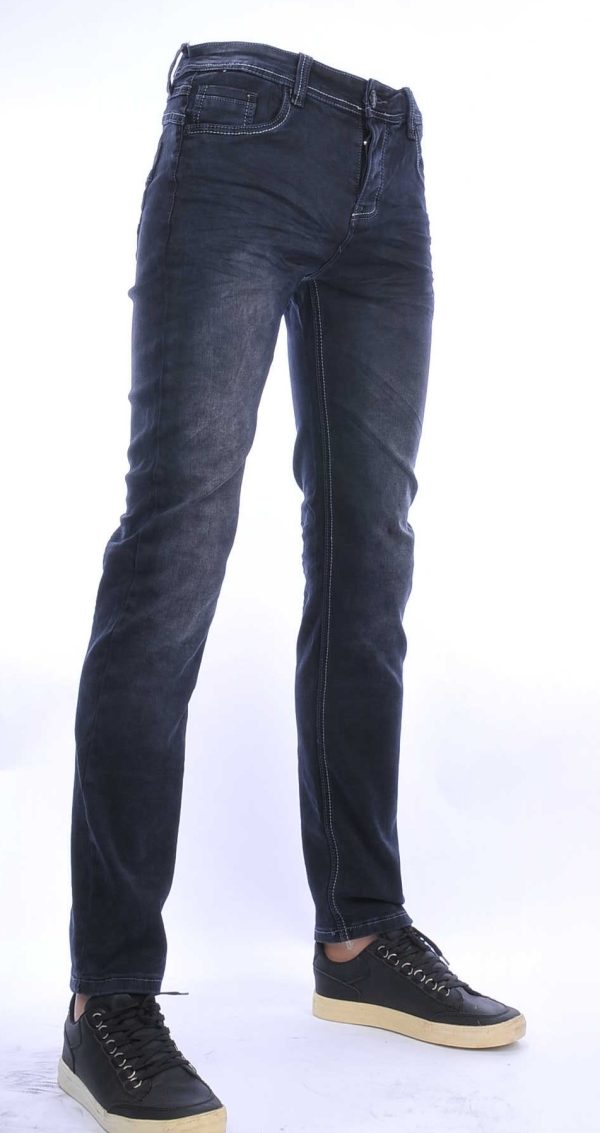 JAYLVIS Wolff Blitz Moncler DIOR Philipp Plein PRADA Louis Vuitton GUCCI VERSACE KENZO Dsquared2 Levi's CHASIN G-STAR DOLCE & GABBANA DIESEL PME LEGEND WAM DENIM LACOSTE slim fit stretch heren jeans met contrast kleur stiksels Zwart