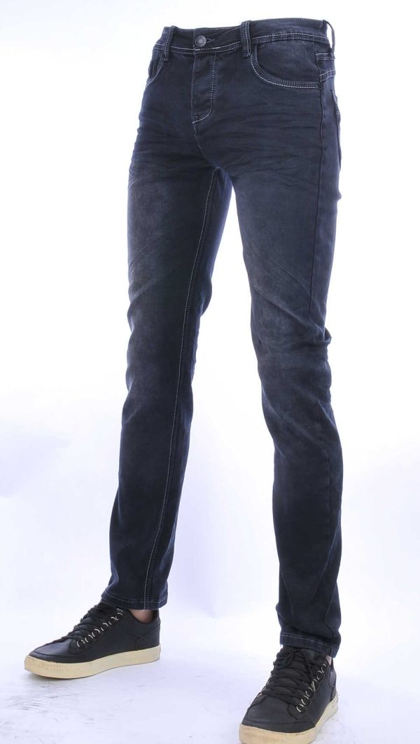 JAYLVIS Wolff Blitz Moncler DIOR Philipp Plein PRADA Louis Vuitton GUCCI VERSACE KENZO Dsquared2 Levi's CHASIN G-STAR DOLCE & GABBANA DIESEL PME LEGEND WAM DENIM LACOSTE slim fit stretch heren jeans met contrast kleur stiksels Zwart