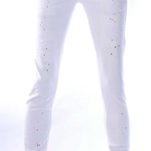 ICON hippie gescheurde slim fit stretch heren jeans met verfspatten Wit