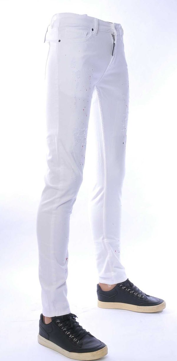 ICON hippie gescheurde slim fit stretch heren jeans met verfspatten Wit