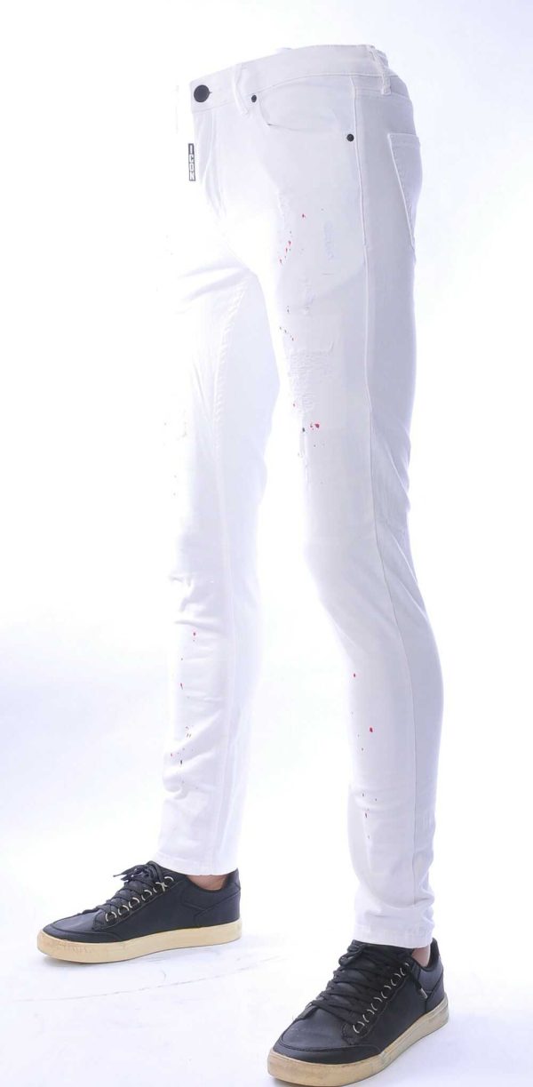 ICON hippie gescheurde slim fit stretch heren jeans met verfspatten Wit