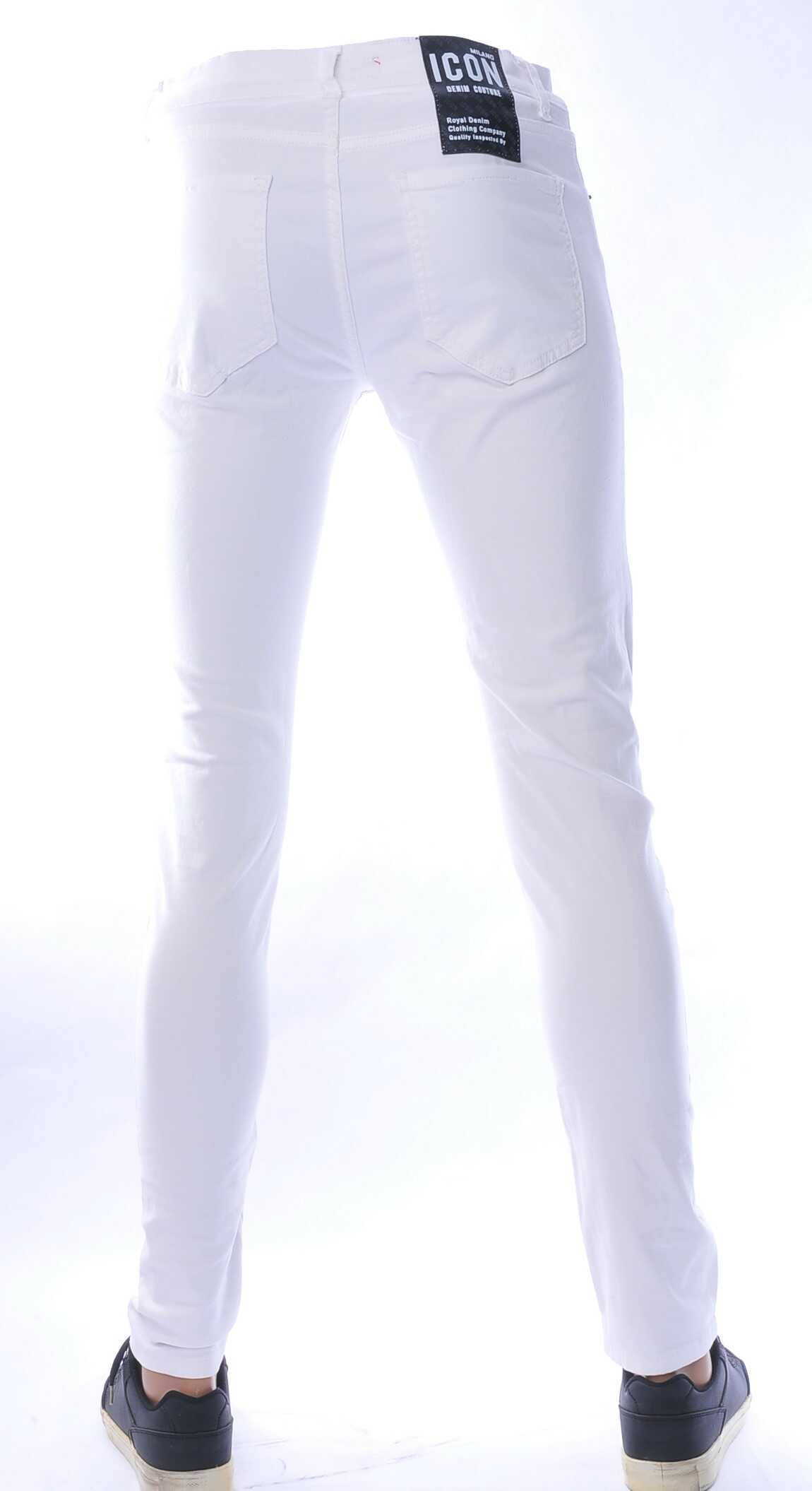 ICON Hippie Gescheurde Slim Fit Stretch Heren Jeans met Verfspatten - Wit