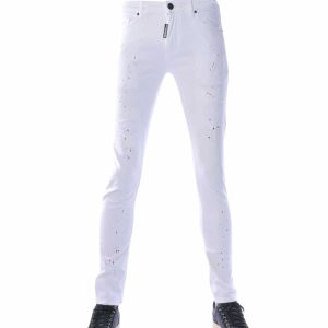 icon witte heren jeans, slim fit heren jeans wit, gescheurde witte jeans heren, heren jeans met verfspatten, streetwear jeans heren, icon hippie jeans, skinny stretch jeans heren, trendy heren spijkerbroek, urban fashion jeans, festival jeans heren, online goedkoop heren jeans bestellen, Heren jeans kopen in Nijmegen, Kledingwinkel in Nijmegen, Dsquared2, Philipp Plein