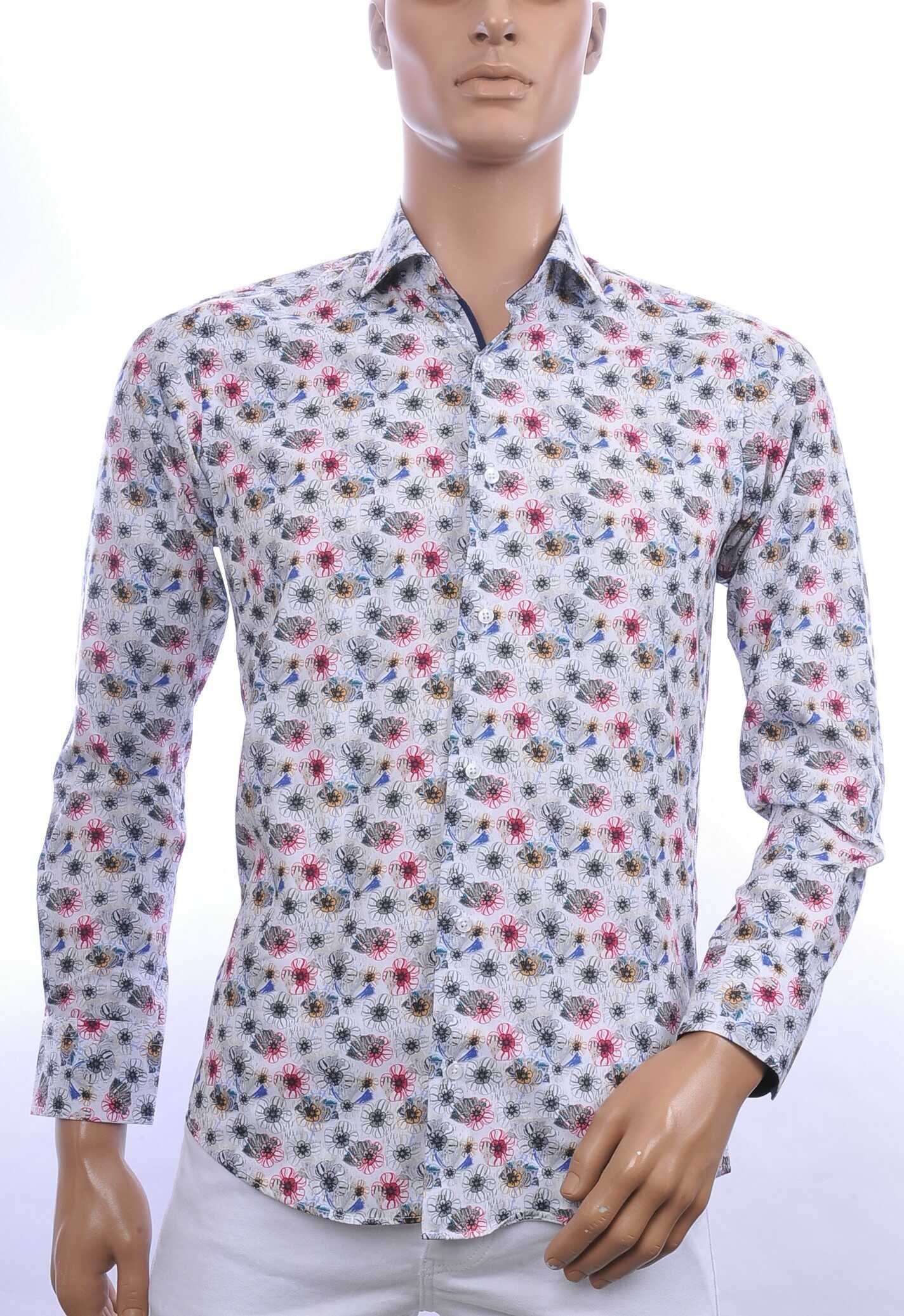CORRINO trendy allover bloemen dessin slim fit heren overhemd Wit