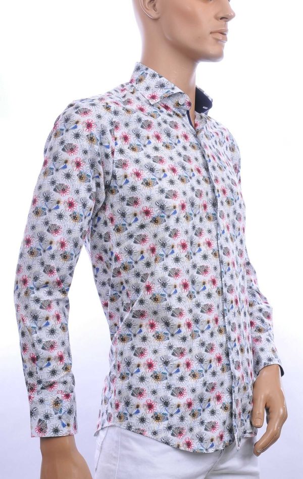 CORRINO trendy allover bloemen dessin slim fit heren overhemd Wit