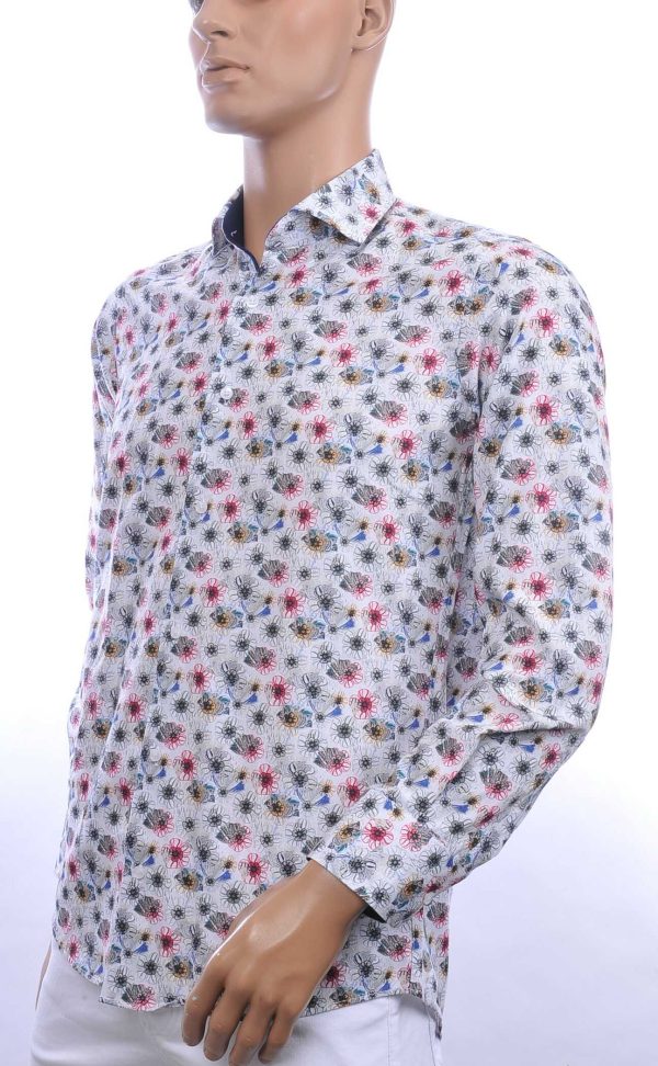 CORRINO trendy allover bloemen dessin slim fit heren overhemd Wit
