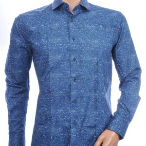 Corrino Italiaans getailleerd slim fit allover dessin heren overhemd Navy