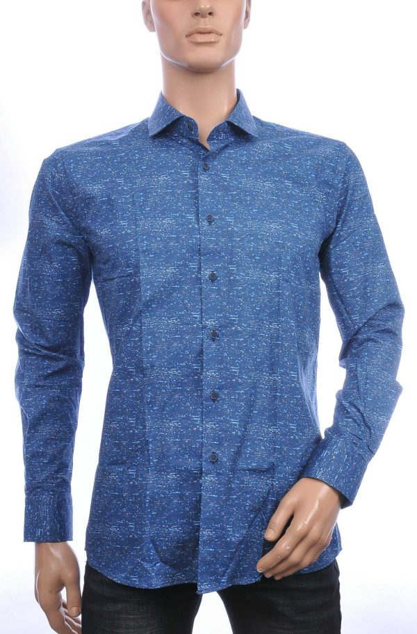 Corrino Italiaans getailleerd slim fit allover dessin heren overhemd Navy