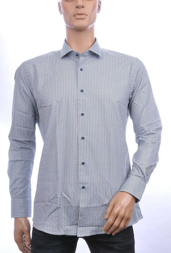 Corrino Italiaans getailleerd slim fit allover dessin heren overhemd Khaki