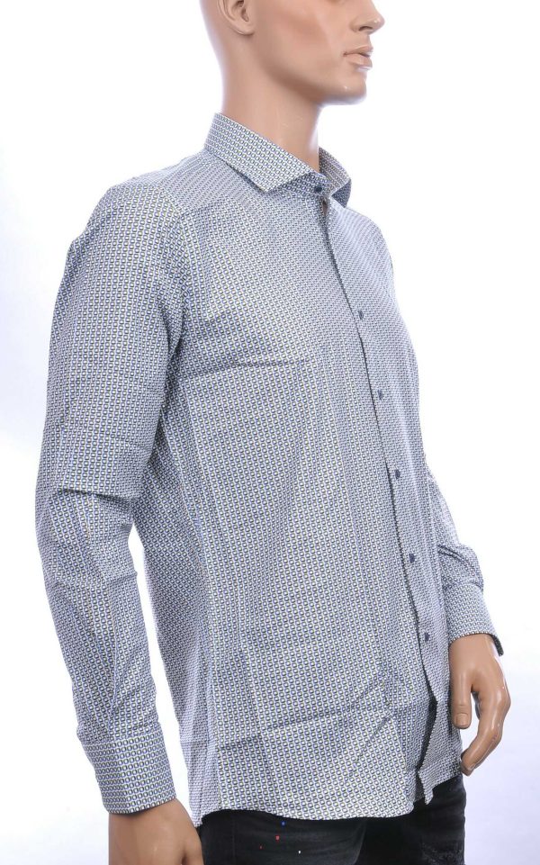 Corrino Italiaans getailleerd slim fit allover dessin heren overhemd Khaki