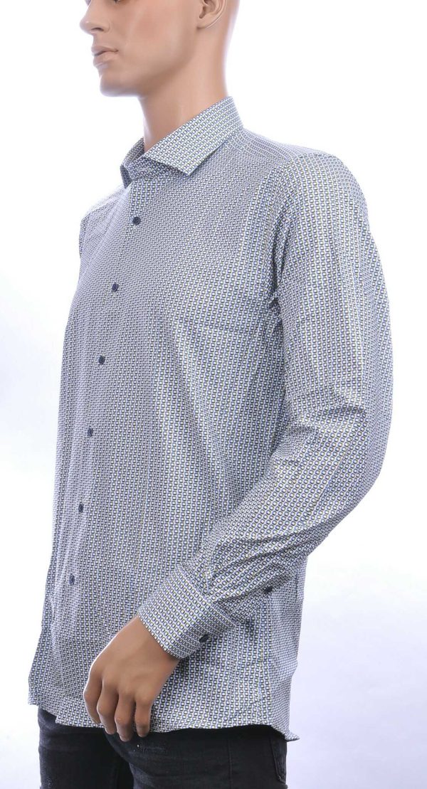 Corrino Italiaans getailleerd slim fit allover dessin heren overhemd Khaki