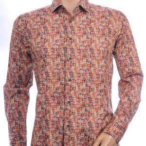 Corrino Italiaans getailleerd slim fit allover motieven dessin heren overhemd Bruin
