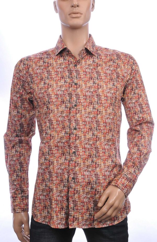 Corrino Italiaans getailleerd slim fit allover motieven dessin heren overhemd Bruin