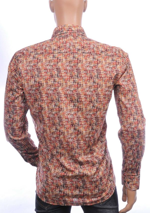 Corrino Italiaans getailleerd slim fit allover motieven dessin heren overhemd Bruin
