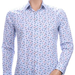 FERLUCCI allover multi kleur egeltjes dessin heren overhemd Wit