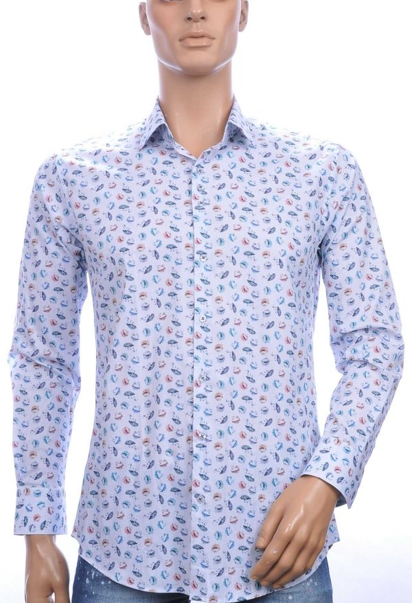 FERLUCCI allover multi kleur egeltjes dessin heren overhemd Wit