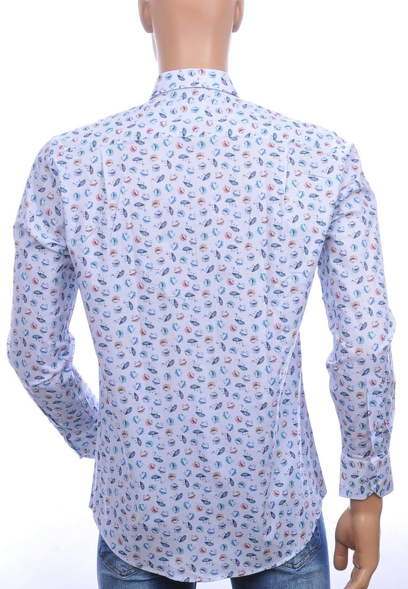 FERLUCCI allover multi kleur egeltjes dessin heren overhemd Wit