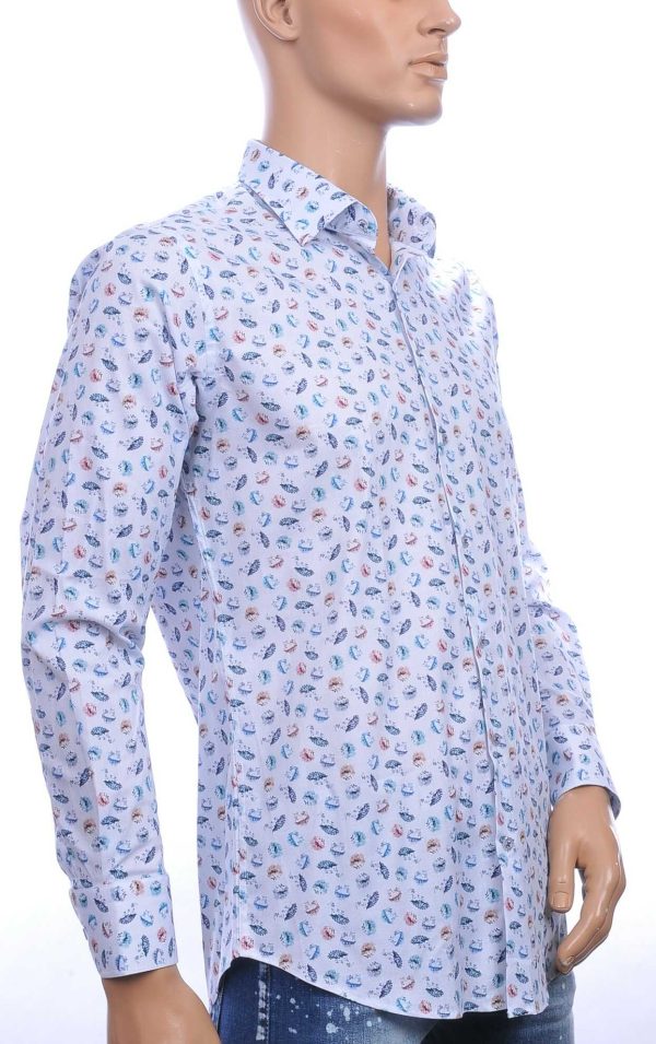 FERLUCCI allover multi kleur egeltjes dessin heren overhemd Wit