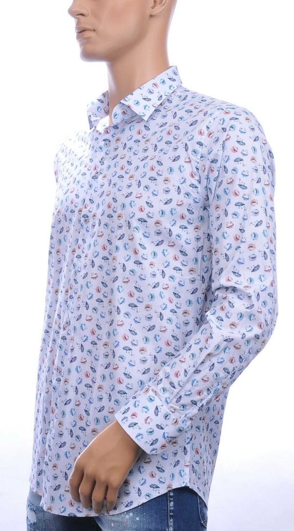 FERLUCCI allover multi kleur egeltjes dessin heren overhemd Wit